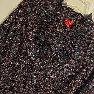 Elle Black Floral Ruffled Bib Collar Top